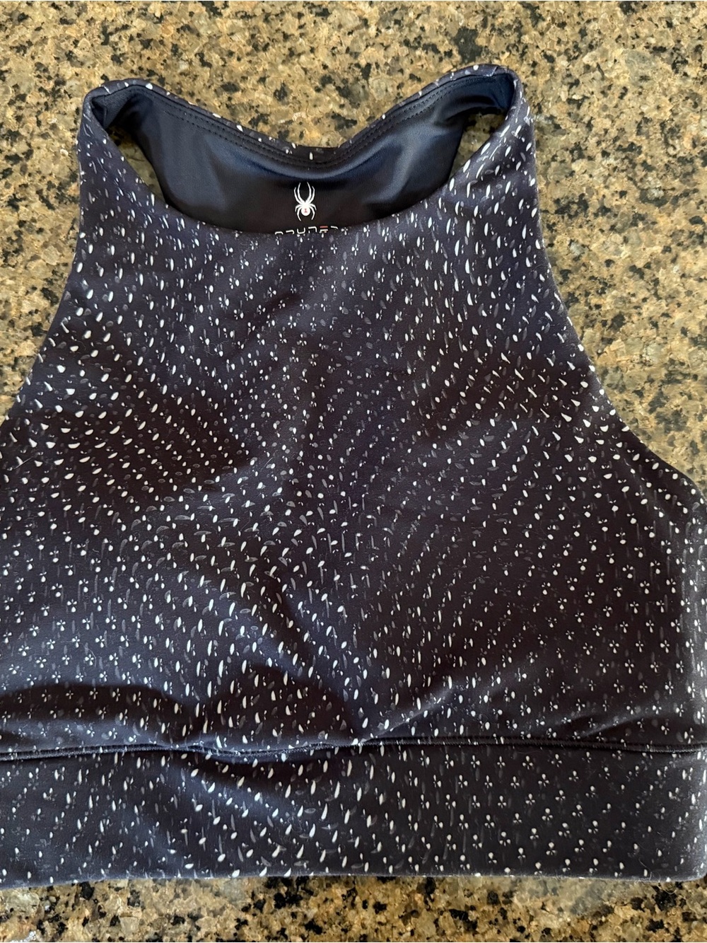Spyder Women's Navy High-Neck Sports Bra with Silver Dot Print
